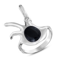 Quirky Reaching Out Hand Black Onyx Inlay Sterling Silver Ring-9 - £18.98 GBP