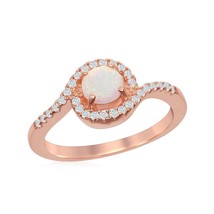 Silve Round White Opal with Half CZ Border Ring - Rose Gold Plated - £31.13 GBP