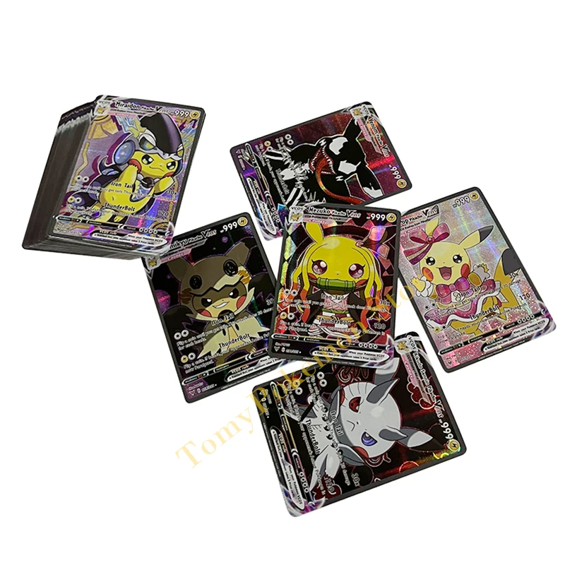 Pokemon Cards Anime Holograpjic Pikachu Cosolay DIY Luffy Tanjirou One Piece - £7.59 GBP+