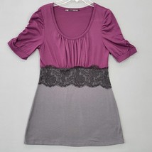 Maurices Women Shirt Size S Purple Tunic Stretch Preppy Black Lace Short Sleeves - £7.81 GBP