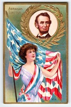 Abraham Lincoln  Lovely Lady US Flag Embossed Postcard Nash Series 2 Patriotic - £14.90 GBP