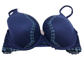Victorias Secret Bra 34DD Drk Blue Light Blue Lace Push Up Soft Padded 3... - £25.63 GBP