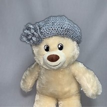 Gray Shimmer Silver Handmade Crochet Knit Beret Hat with Flower Rosette Baby 2-4 - £11.10 GBP