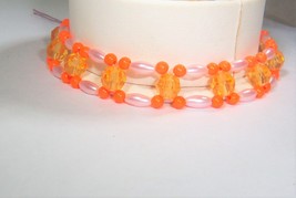 Bracelet Bead Semi Weaved Orange Pink Upcycled Lobster Clasp 7&quot; Handmade - £7.84 GBP