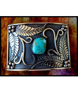 Turquoise and Sterling Silver Large Belt Buckle made in Mexico 76.1 Grams - £138.26 GBP