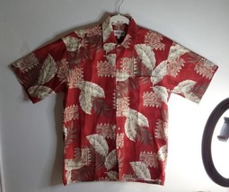 Campia Moda Hawaiian mens Shirt red/Beige colors M. 100%Cotton made in Korea - £15.48 GBP