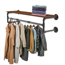 Rustic Industrial Pipe Clothing Rack Wall Mounted Real Wood Shelf Retail... - $78.99