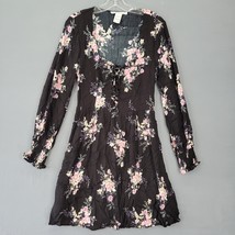 American Rag Cie Women Dress Size M Black Midi Preppy Floral Tie Scoop Sleeves - £12.08 GBP