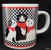 Vintage Black and White Cats on a Check Background Mug 3.5&quot; - £11.80 GBP