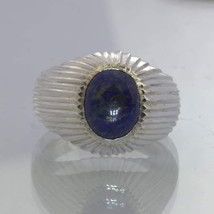 Blue Lapis Lazuli Afghanistan Gem 925 Groovy Ring size 8.75 Grooves Design 59 - $94.05