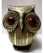 Vintage Brass 2.75 in Owl Figurine With Jeweled Red Amber Eyes - $551.17 MXN