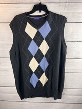 Alan Flusser Argyle V-Neck Golf Sweater Vest Black Blue  Cotton XL - £13.23 GBP
