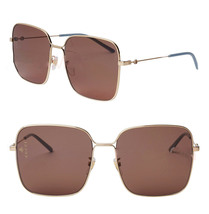 GUCCI Authentic 0443 Gold Brown Square Aviator Metal Retro Sunglass GG0443S 002 - £273.02 GBP