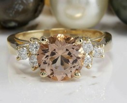 1.70Ct Simulated Morganite Diamond 14K Yellow Gold Plated Silver Women Ring - £55.52 GBP