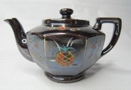 Vintage Brown Ceramic Hand Painted Teapot Floral Gold Trim Made in Japan... - $15.20