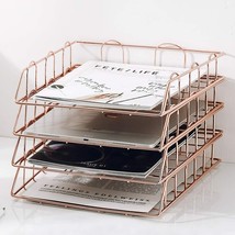 Jolitac Rose Gold 4-Tier Stackable Paper Tray Desk Organizer, Workspace - £37.67 GBP