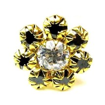 Indian Style Floral CZ Studded Nose Stud Pin Solid 14k Yellow Gold - £23.73 GBP