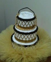 Louis Vuitton Themed Baby Shower 3 Tier Gold and Brown Tutu Diaper Cake Gift - £88.23 GBP