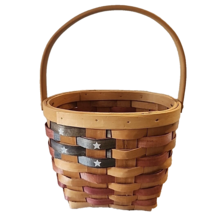 American Flag Oval Wooden Basket with Handle 7.5 Inches Tall Patriotic - £18.02 GBP