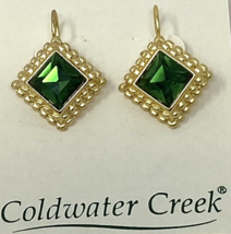 Coldwater Creek Green Gem Square Frame Earrings NEW - £11.15 GBP