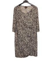 Dana Buchman Dress Womens 2X Black Ivory Print Jersey Knit Faux Wrap  Ru... - $13.56