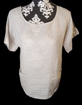 FRANCESCA BETTINI M SHIRT LINEN POCKETS BEIGE SHORT SLEEVE ITALY - $17.82