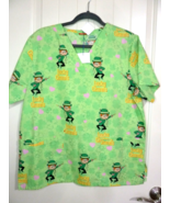 Lucky Charms Scrub Top Shirt Womens Green Cereal Logo Irish Leprechaun D... - £7.77 GBP