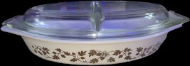 Vtg Pyrex Gold Acorn 1.5 Quart Cinderella Oval Divided Dish W/Lid # 12 - $29.89