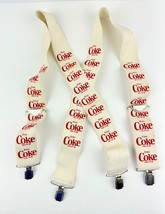 Vintage Coca-Cola White Suspenders with Red &quot;Enjoy Coke&quot; Printed on Them 43.5&quot; - £15.19 GBP