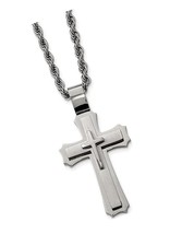Solid Stainless Steel Brushed and Triple Layer Cross Pendant - $307.31