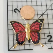 VTG Butterfly Enamel Brass Gold Tone Insect Brooch Pin Red Black Green..... - $13.99