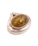 925 Sterling Silver Vintage Pendant Oval Cabochon Honey Amber Framed  PT... - $46.42 CAD