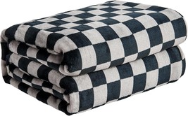 Fy Fiber House Checkered Flannel Fleece Throw Blanket Soft Cozy, Black Grey - $37.99