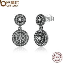 BAMOER Radiant Elegant Vintage Round Ladies Earrings / Clear Cubic Zirconia - £12.77 GBP