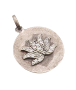 925 Sterling Silver Vintage Pendant CZ Inlay Solid Carved Lotus Coin  PT... - $47.17 CAD