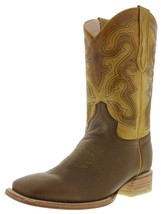 Mens Western Boots Cowboy Honey Brown Embroidered Leather Square Size 12, 14 - $129.99