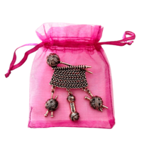 2.5" Tall Cute Copper Tone Patina Charmed Knitting Tools Brooch Pin - £10.63 GBP