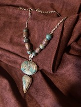 Two Stone Chrysocolia Drop Pendant Accented By Blue Calsilica Jasper Stone Beads - £23.10 GBP
