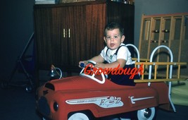 Original Slide Baby Boy Riding Toy Fire Truck Smiling 1956 Red Kodachrome - £11.18 GBP