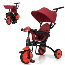 6-in-1 Foldable Baby Tricycle Toddler Stroller with Adjustable Handle-Red - Col - £127.07 GBP