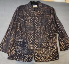 Alfred Dunner Womens Black Metallic Animal Print Full Zip Long Sleeve Jacket 20W - £15.27 GBP