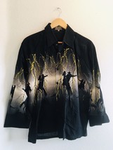 Vtg 1990&#39;s PLANET BLUES Black Gold Rodeo Lightning Horses Measurements Below - $37.97