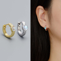 Round Gemstone Hoop Earrings in Moonstone,Onyx,Turquoise Vintage Style Earrings - £11.81 GBP
