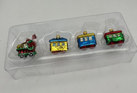 Dept 56 Mini Glass Ornaments Christmas Holiday Holly Express Train Set - £16.44 GBP