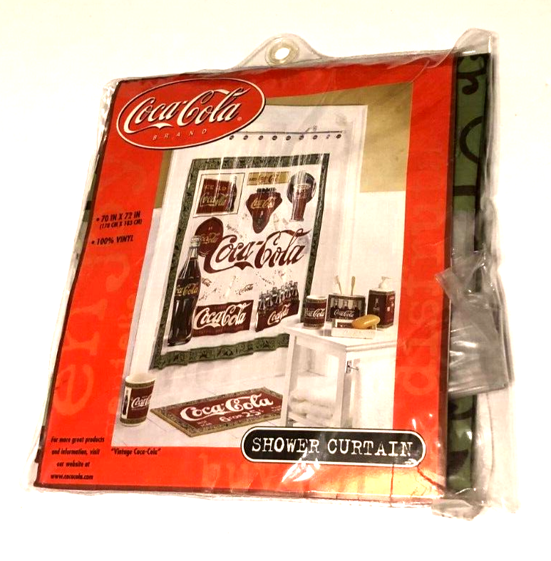 $25 Coca-Cola 70 x 72 Vinyl Shower Curtain Vintage 90s Open Box - $10.88