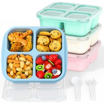 Bento Snack Boxes (4 Pack)- Reusable 4-Compartment Meal Prep Containers For Kids - £19.17 GBP