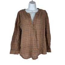 Jodifl Womens V Neck Blouse Size L Loose Fit Brown Checkered Plaid Long ... - $19.65