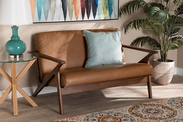 Netherlands Walnut Brown and Tan Faux Leather Effect Loveseat - $11,397.13 MXN