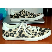Women&#39;s Old Navy Sz7.5 Shoes Lace Up Canvas Sneakers Leopard Print Beige - $10.88