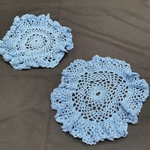 Lot of 2 Crochet Doilies Handmade Blue Ruffles 7.5 - 9 inches Doily Bedroom - £9.74 GBP